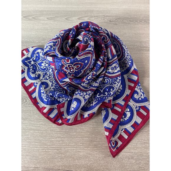 Vintage 1970’s Oscar De La Renta Silk Scarf – Red, White & Blue Paisley - Picture 1 of 6